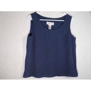 Vintage Jones Wear Women Tank Top Cami Size 12 Navy with Polka Dots Lined Career